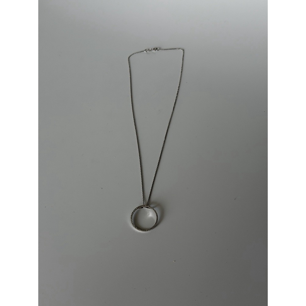 14k White Gold Natural Circle Diamond Pendant Necklace Ring 16 Inch 2.3 Grams